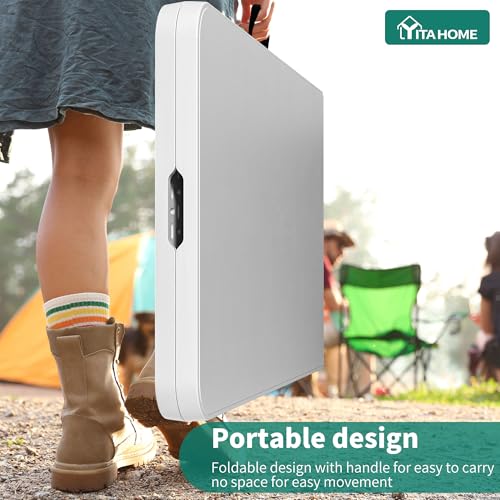 YITAHOME 8FT Folding Tables, Heavy Duty Folding Table with Carrying Handle, Plastic Fold up Table for Outdoor Camping Picnic Parties/Indoor Events, White - color: White