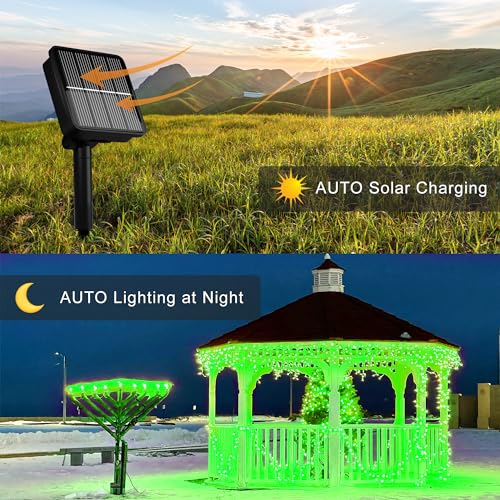 Flechllary Solar String Lights for Outside, 39Ft 100 LED Solar String Lights Outdoor with 8 Modes，Solar Lights for Outside Waterproof for Yard, Fence,Balcony, Party,Christmas Tree Decorations (Green) - color: Green, size: 1 Pack 100 LED