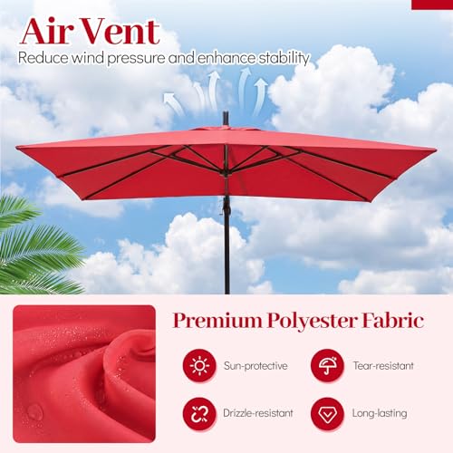 Tangkula 8x8 FT Patio Umbrella with Base Included, Square Offset Cantilever Outdoor Umbrella with 360 Degree Rotation, Crank Handle, Sandbags, 8 Ribs for Pool Deck Garden Backyard - color: Red, size: 8 FT