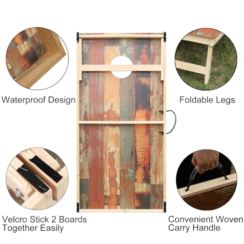 Solid Wood Premium Corn Hole Outdoor Game Set, 2 Regulation and Waterproof Cornhole Game Boards, with 8 Toss Bags, Perfect for Outdoor Indoor - style: Unique Printed
