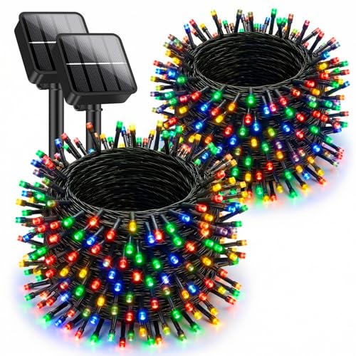 Brightever Solar String Lights for Outside, 2-Pack Total 92FT 240 LED Solar Powered Fairy Lights IP65 Waterproof, Outdoor String Light for Patio, Yard, Tree, Balcony, Garden Decorations, Multicolor - color: Multicolor, size: 2-Pack（46FT 120LED）