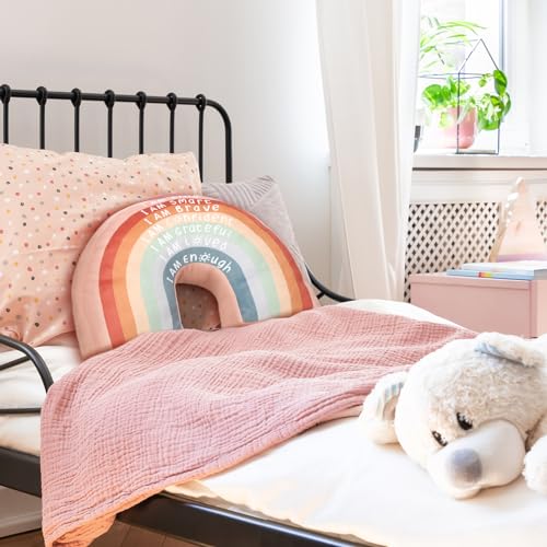 Menkxi Rainbow Throw Pillow Gift Boho Classroom Reading Corner Throw Pillow for Girls Kids Book Center Daily Affirmations Cushion Arch Shaped Motivational Home Bedroom Playroom(Classic)