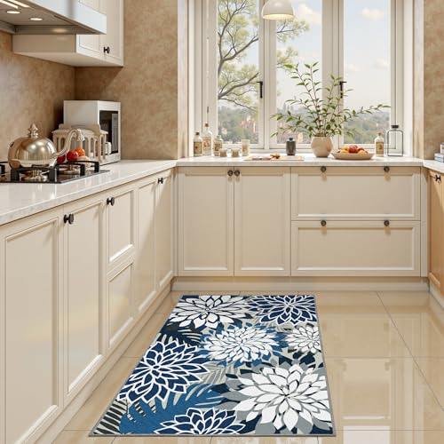 Arenarug 2x3 Washable Small Rug Tropical Botanical Modern Floral Indoor Chenille Door Mat Carpet Non Slip for Patio, Entry Way, Entrance, Porch, Blue - color: Blue White, size: 2' x 3' (Rectangular)