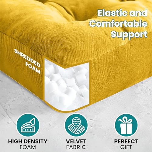 NEST & LOOM Floor Cushions - Floor Chair Pillow, Meditation Cushion, Square Large Floor Pillow, Solid Thick Tufted Floor Pillow - Yellow - 21.65" x 21.65" - color: Yellow