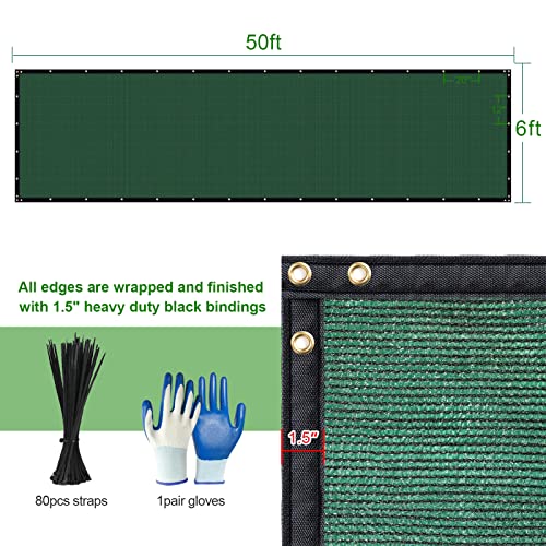Privacy Fence Screen,with Gloves, 6X50FT Heavy Duty 220GSM 98% Blockage Privacy Screen Fence for Outdoor Wall Garden Yard Backyard (Dark Green) - color: Green, size: 6x50 Ft