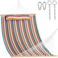 Lazy Daze Hammocks 12 FT Quilted Fabric Double Hammock with Spreader Bars and Detachable Pillow, 450lbs Weight Capacity, Bright Stripe - color: Bright Stripe