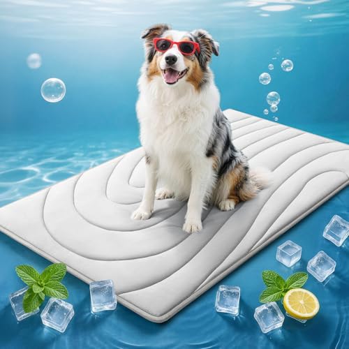 Cooling Mat for Dogs, 48" x 28" Self-Cooling Dog Bed with Arc-Chill Technology 3.0, Non-Slip Washable Pet Cooling Pad for Large Dogs, Indoor Outdoor Kennel Floor Use - Grey - color: Grey, size: Large(48" x 28")