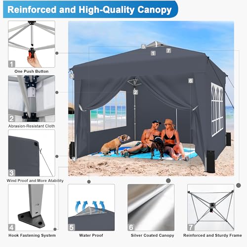 SANWAY 10x10 Pop Up Canopy Tent with Sidewalls x 4 – Easy Setup Canopy Tent, Waterproof, UV-Resistant, Portable with Carry Bag for Outdoor Events, Camping, and Backyard Parties – Dark Gray - color: Dark Gray