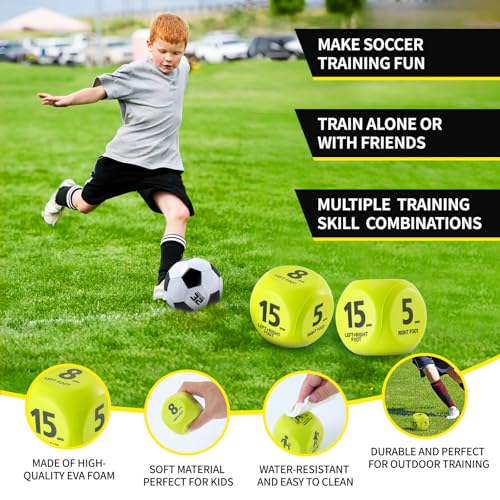 2 Set Kids Soccer Goals for Backyard with Training Equipment, Portable Foldable Practice Nets with Ball, Dice & Mat, Cones, Air Pump and Carry Bag for Toddler Youth Outdoor Sports Game - color: Optic Green, style: 6x4FT