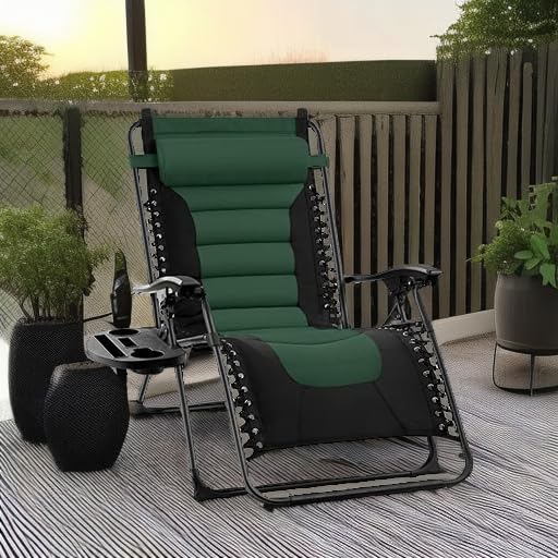 Best Choice Products Oversized Padded Zero Gravity Chair, Folding Outdoor Patio Recliner, XL Anti Gravity Lounger for Backyard w/Headrest, Cup Holder, Side Tray, Polyester Mesh - Forest Green - color: Black/Forest Green