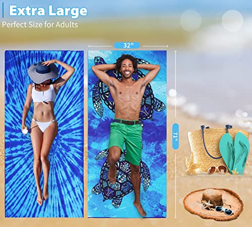 2 Pack Microfiber Thin Lightweight Beach Towel Oversized 71x32 Extra Large Sand Free Towels for Travel Swim Pool Yoga Gym Camping for Adults Women Men Beach Essentials Accessories Vacation Gift - color: 2 Pack Tie Dye and Turtle