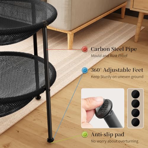 JUNSPOW Double Cat Bed Black, Breathable Pet Bed for 2 Cats with 4 Adjustable Feet & Anti-Slip Mats, Easy Assembly Cat Hammock for Multi-cat Household, Indoors & Outdoors, 22.8 in x18.7 in x 18.7 in - color: Black, size: 18.7"L x 18.7"W x 22.8"Th (Mesh)