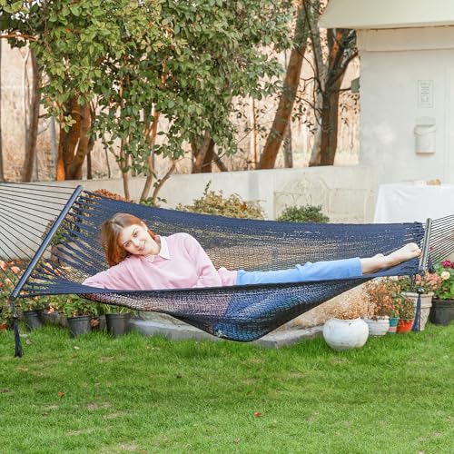 PNAEUT Double Rope Hammocks for Outside, Handwoven Double Caribbean Hammock with Spreader Bar for Outdoor Indoor, Max 600 lbs Capacity (Abyss) - color: Abyss