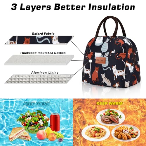BALORAY Lunch Bag for Women Men Cute Reusable Insulated Lunch Box Large Capacity Lunch Tote Bag for Work, Picnic or Travel(Dark Blue With Cat) - color: Dark Blue With Cat, size: M