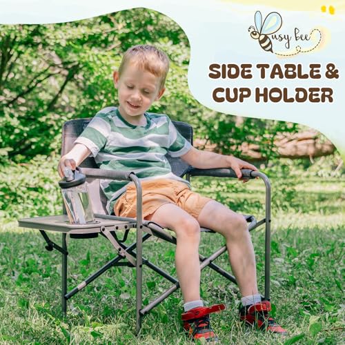Busy Bee Oversized Kids Camping Chair with Cup Holder, High Back Toddler Chair Kids Folding Chair, Perfect for Beach & Outdoor, Supports 150 Lbs. - color: Grey, style: Director Chair