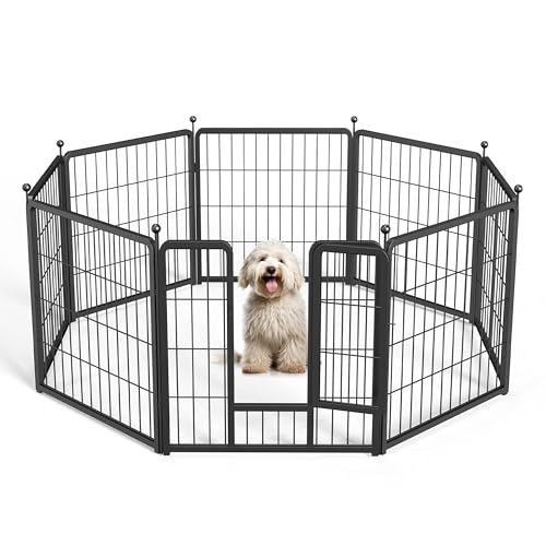 Simple Deluxe Dog Playpen Outdoor, Portable Dog Playpen for Yard, Travel, Camping, 24 Inch 8 Panels Heavy Duty Dog Pen for Puppies/Small Dogs, Black - color: Black, size: 24 Inch Height, style: Metal