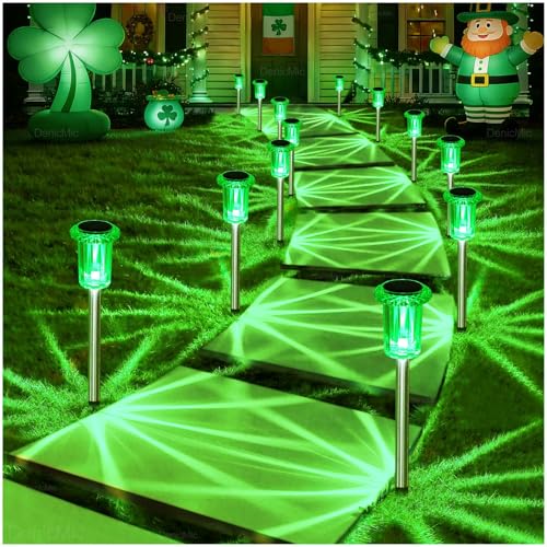 DenicMic Solar Lights Outdoor 10 Pack Waterproof Green LED Stainless Steel Stake Outside Lights for Yard Pathway Garden Driveway Walkway Landscape Path Lighting - color: Green 10Pack