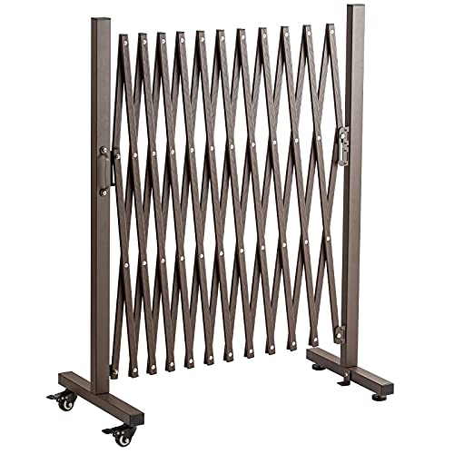 TECSPACE Aluminum Expandable Garden Fence, Portable Barricade Gate with Casters, Adjustable Retractable Fence Mobile Barricade Safety Barrier (Brown, 130×15×41 inch) - color: Brown, size: 126×15.2×40.6 Inch