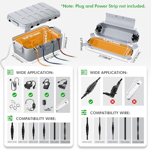RESTMO 5-Piece Outdoor Waterproof Electrical Box Set – 12.5" x 8.5" x 5" Large & 7.1" x 2.3" x 2.3" Small, Weatherproof Boxes for Power Strip, Outlet, Plug, Socket, Timer, Holiday Light, Light Gray - color: Light Gray