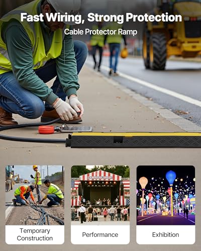 VEVOR Cable Protector Ramp, 22,000 lbs/axle Capacity, 2 Channel Heavy Duty Rubber Cord Hose Wire Cover, 1.3 x 1.2 in Channel, Traffic Speed Bump with Flip-Open Top Cover, for Indoor Outdoor, 1 Pack - style: 2 Channel-1PC