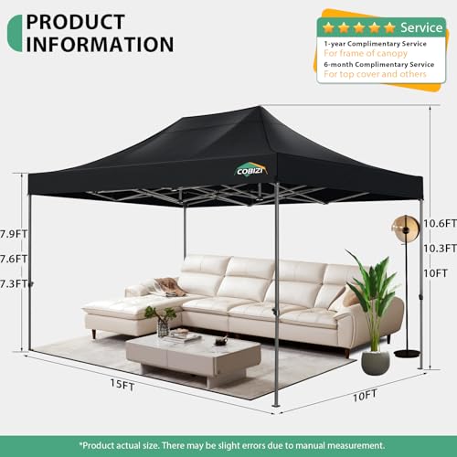COBIZI 10x15 Heavy Duty Pop Up Canopy Tent with 4 Sidewalls Thicken Frame, Commercial Easy Up Outdoor Wedding Party Tents, All Season Waterproof Windproof with Stakes Sandbags Ropes Bag, Black - color: Black, size: 10x15