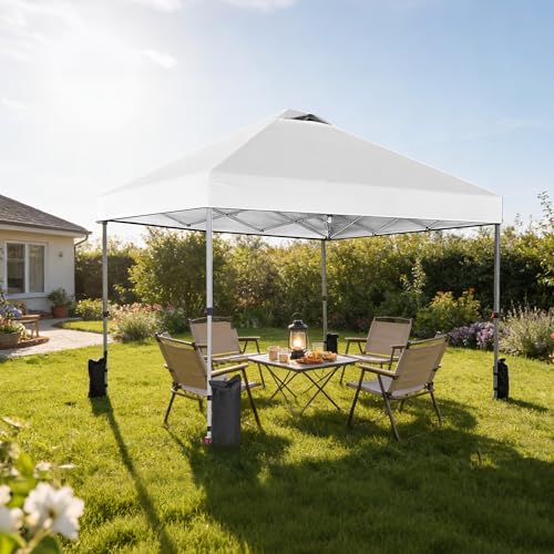 OLIXIS 10x10ft 1-Person Pop Up Canopy Tent, Heavy Duty One Push Setup Portable Outdoor Shelter for Beach Events Camping with Rolling Carry Bag, Snow White - color: Snow White, size: 10 X 10 Ft
