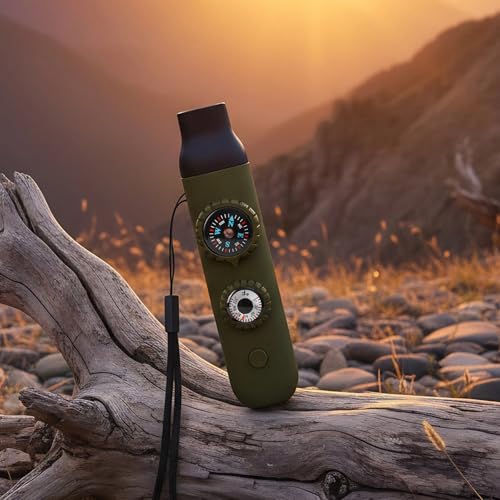 Multifunctional Survival Emergency Whistle for Kids with Compass Hiking Survival, Thermometer & Neck Lanyard | Emergency Safety Gear for Hiking, Camping, Kayaking, Boating, Climbing - color: army green2pcs