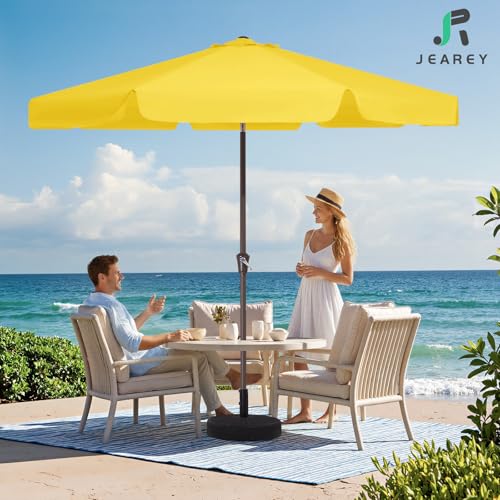 JEAREY 9 FT Patio Umbrella Outdoor, Table Umbrellas Market Umbrella w/Push Button Tilt/Crank, 8 Sturdy Ribs(Yellow) - color: Yellow