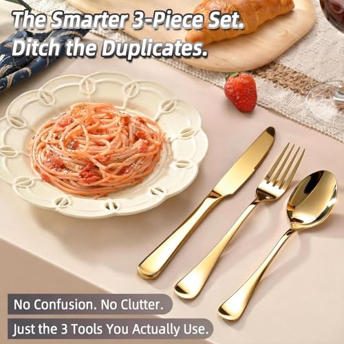60 Piece Gold Silverware Set for 20, 18/0 Stainless Steel Heavy Forks Spoons and Knives Set, Mirror Finish Gold Flatware, Dishwasher Safe for Family Picnics Daily Gatherings - color: Gold