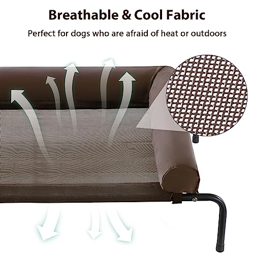 Cooling Elevated Dog Bed for Large Dogs – Waterproof Raised Dog Cot with Slope Headrest, Breathable Teslin Mesh, Durable & Portable Pet Bed for Indoor and Outdoor Use, Brown - color: Brown, size: 43.0"L x 31.0"W x 8.0"Th