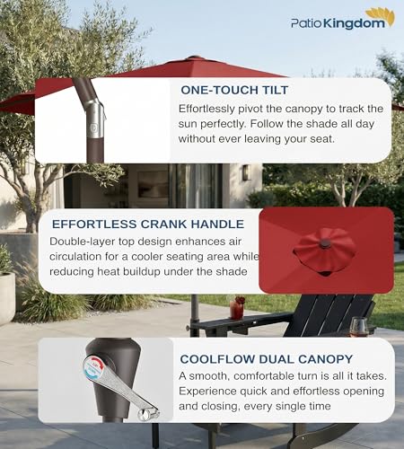 PatioKingdom 10FT Patio Umbrella with Push Button Tilt and Crank, Outdoor Market Umbrella with 8 Fiberglass Ribs, UV Protection Table Umbrella for Pool,Backyard,Garden,Deck - color: Red, size: 10FT