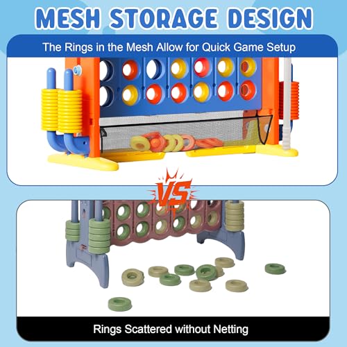 Wdmiya Giant 4 Outdoor Game Set, 4-in-1 Height Adjustable Jumbo 4-in-a-Row Game with Ring Toss, Basketball Hoop & Golf, Backyard Games for Kids & Adults, Includes Mesh Pocket (Upgrade Blue) - color: Upgrade Blue