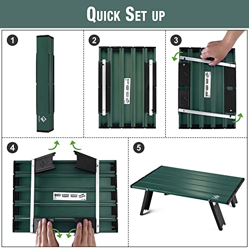 VILLEY Portable Mini Folding Beach Table, Ultralight Aluminum Side Table with Carry Bag for Camping, Picnics, and Outdoor Activities - Green - color: Green