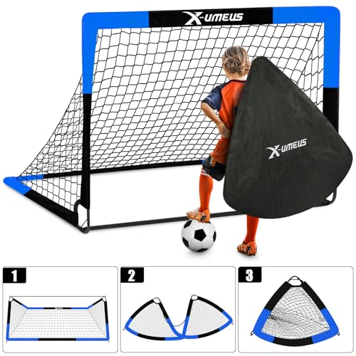 Kids Soccer Goals for Backyard Set of 2, 4 x 3 ft/6 x 4 Toddler Soccer Goal Training Equipment with Soccer Ball, Cones, Pop Up Soccer Net for Kids Age 3-5 4-6 6-8 8-12 10-12 Outdoor Games Sports Gifts - color: Blue, style: 4' x 3'