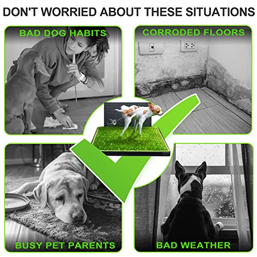Hompet Dog Potty for Indoor or Porch, 2 Pcs Artificial Grass Training Pads with Pee Baffle, Reusable, Alternative to Puppy Pads, Portable Dog Litter Box for Small/Medium Dogs
