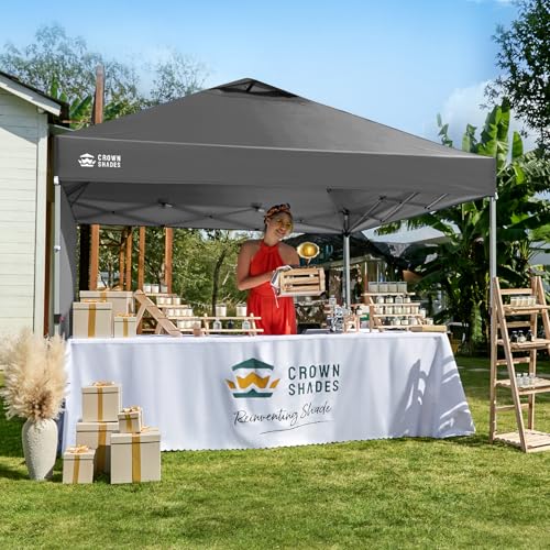 CROWN SHADES 12x12 Pop Up Canopy Tent Instant Commercial with 150D Silver Coated Fabric Including 1 Removable Sidewall, 4 Ropes, 8 Stakes, Weight Bags, STO 'N Go Bag, Grid Grey - color: Grid Grey, size: 12x12FT