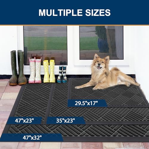 Smiry Front Door Mat Outside Entrance, Heavy Duty Outdoor Indoor Natural Rubber Doormat, Non Slip, Trap Dirt and Moisture, Easy Clean, Low Profile Patio Porch Entryway Mat, 35x23, Black - color: Black, size: 35" X 23"