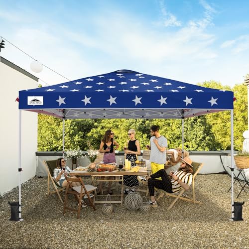 EAGLE PEAK Pop Up Canopy Tent with Wheeled Carry Bag, 8 Stakes, 4 Ropes, 4 Weight Bags, Easy Set Up Tent Canopy, 12x12 ft, 144sqft of Shade, American Flag - color: American Flag, size: 12x12