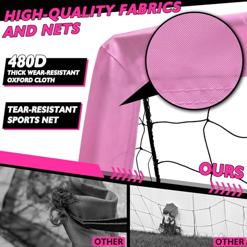 2 of 5×3 6x4 9x5 FT Portable Kids Soccer Goals Set, Foldable Soccer Practice Nets for Backyard with Carrying Bag for Toddler Youth Pop Up Soccer Training Equipment Indoor Outdoor Sports Game Gift - color: Pink, style: 9x5FT