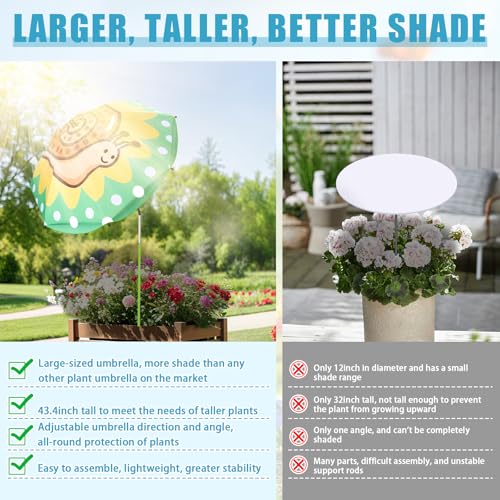 Axcoix 4 Pack Upgraded Plant Umbrellas for Outdoor Plants, 26" Larger Garden Plant Umbrella Shade with Adjustable Angle, 43.4" Higher Sun Shade with Animal Prints for Plants, Potted Plant, Garden Beds - color: 4 Pack-1Red 1Yellow 1Blue 1Green