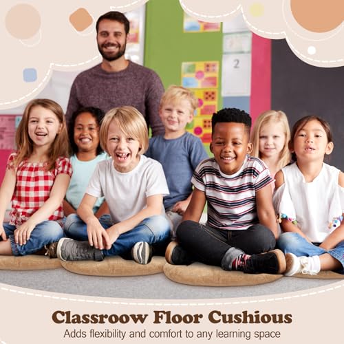 Fumete 8 Pcs 16 Inch Round Floor Cushions for Kids and Toddlers, Flexible Seating Classroom Furniture Floor Pillow for Home, Daycare, Preschool, Yoga and Meditation (Flax) - color: Flax