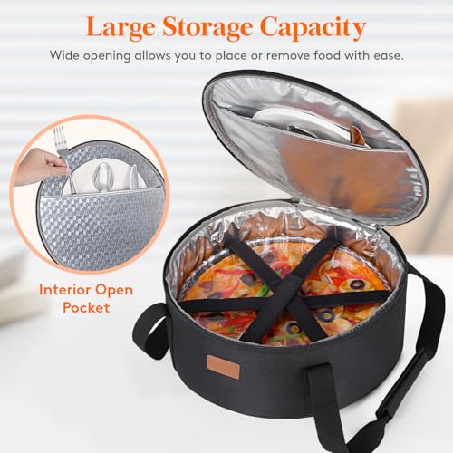 Lifewit Insulated Single Decker Round Casserole Carrier, Portable Pie Carrier Bag for Hot or Cold Food, Fits 12.5" Baking Dish, Thermal Lunch Tote for Potluck Parties, Picnic and Cookouts, Black - color: Black, size: 12.2 x 12.2 x 4.7inch