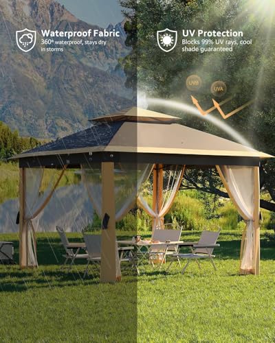 11x11 Pop - Up Gazebo with Mesh Netting, Easy Setup,Instant Outdoor Canopy Tent,Water & UV Resistant,for Family Patio & Garden Use