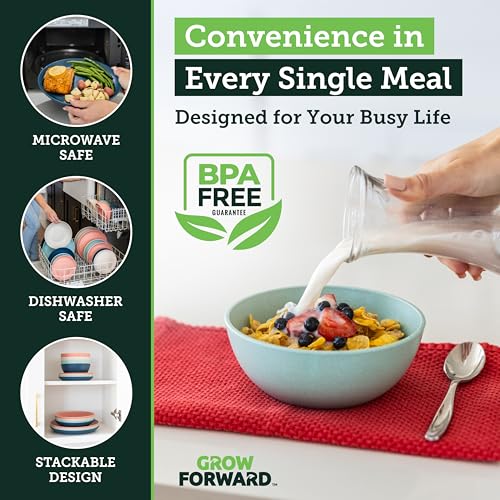 Grow Forward 16-piece Premium Wheat Straw Dinnerware Sets for 4 - Unbreakable Dishwasher & Microwave Safe Plastic Plates and Bowls Sets - Patio, Outdoors, RV, Camping Dishes - Tropical - color: Tropical
