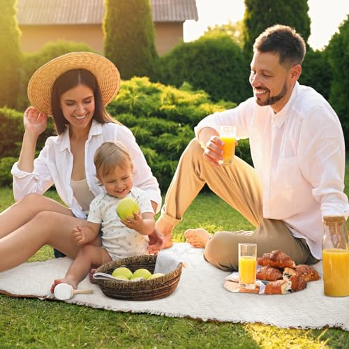 VitalCozy Waterproof Picnic Blankets 71×71 inch Outdoor Blanket Foldable 2 in 1 Double Layer Sandproof Beach Mat with Carry Strap for Camping Lawn Park Beach Grass(White) - color: White