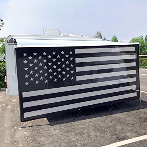 Tentproinc RV Awning Sun Shade Screen 7' X 11' 3'' (American Flag) Black Mesh Sunshade Camper Trailer Awning Shade Screen UV Blocker Completed Kits - color: Flag-Black, size: 7' x 11'3'' -Actual Measurement