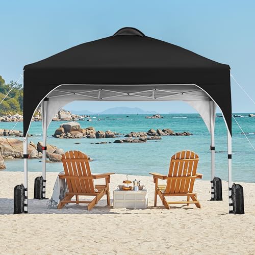 Yaheetech 8x8 Pop Up Canopy Tent with Vent, Easy Set Up Tent, Instant Sun Shelter Canopy with Wheeled Bag, 4 Sandbags, 8 Stakes & 4 Ropes, for Parties, Beach, Outdoor, Black - color: Black, size: 8x8