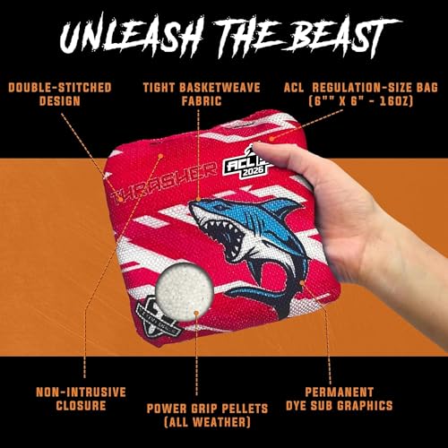 Titan Bags Thrasher Cornhole Bags - 6"x6" ACL PRO Approved Tournament-Grade, Durable Dual-Sided for Precision Shots, All-Weather Power Grip Pellets for Indoor & Outdoor Tossing - Set of 4 - color: Fractal Power Pink