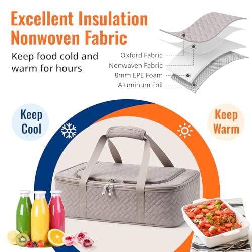 Insulated Casserole Carrier - Portable Casserole Carrier for Hot or Cold Food, Lasagna Holder for Parties,Picnic,Cookouts,Traveling - Fits 9" x 13" Baking Dish (Grey) - color: Grey
