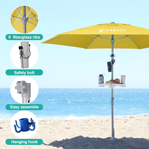 AMMSUN 8ft Heavy Duty High Wind Commercial Grade Patio Beach Umbrella with Separate Sand Anchor Air Vent Carry Bag Fiberglass Ribs without Tilt Outdoor umbrellas for sands Yellow - color: Yellow